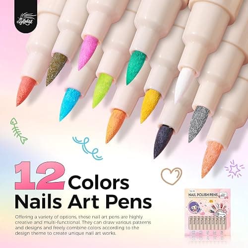 GELLAKTIK Nail Art Pens,12 Colors 0.7mm 3D Nail Polish Pens for Women | Quick-Dryings, Nail Marker for DIY Paint/Dotting/Liner, Home & Salon Manicure Tools, Great Gift, Non-Toxic, Beginner Friendly thumbnail 2