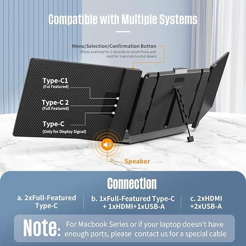 ALLVIA Laptop Screen Extender 14" 1080P FHD IPS, Portable Monitor for Laptop 13-17", Triple Monitor Extended for laptops with Dual Speakers, Plug-Play with Type-C/HDMI/USB-A for Wins/Mac/Chrome thumbnail 5