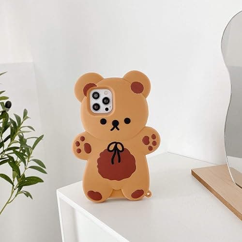 Yatchen Bear Case Compatible with iPhone 15,Kawaii Phone Cases Cute 3D Cartoon Teddy Bear with Keychain Women Girls Soft Silicone Shockproof Cover for iPhone 15 thumbnail 7