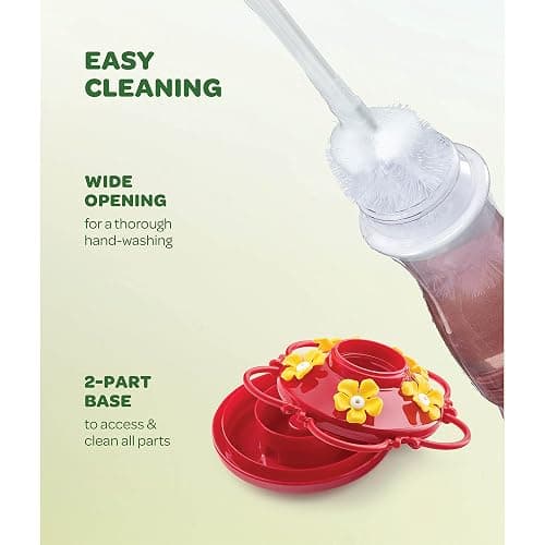 Hummingbird Feeder 10 oz Glass Hummingbird Feeders for Outdoors, with Built-in Ant Guard - Circular Perch with 5 Feeding Ports - Wide Mouth for Easy Filling/2 Part Base for Easy Cleaning thumbnail 8