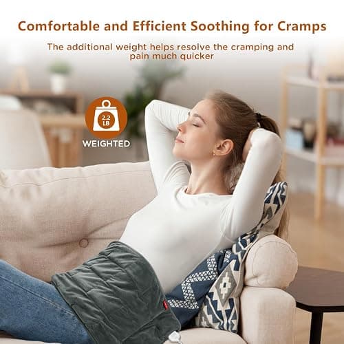 Comfytemp Weighted Heating Pad for Back & Cramps, 2.2lb Electric Neck Shoulder Heat Pad, Birthday Gifts for Women Men Mom Dad, 2H Auto-Off, 12x24, Washable, Gray thumbnail 2