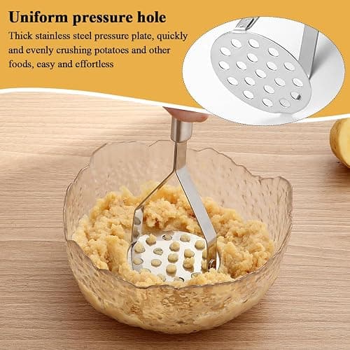 Potato Masher 2 Pcs, Kyraton Stainless Steel Heavy Duty Mash Potatoes Masher Kitchen Tool Utensils for Avocado Potatoes Beans Meat Vegetables, Kitchen Gadgets thumbnail 5