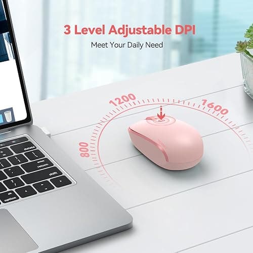TECKNET Wireless Mouse, 2.4G Quiet Computer Mouse with USB Receiver, 4 Buttons Portable Cordless Mice for Chromebook, Laptop, PC, Mac, 800/1200/1600 DPI - Pink - Pink thumbnail 5