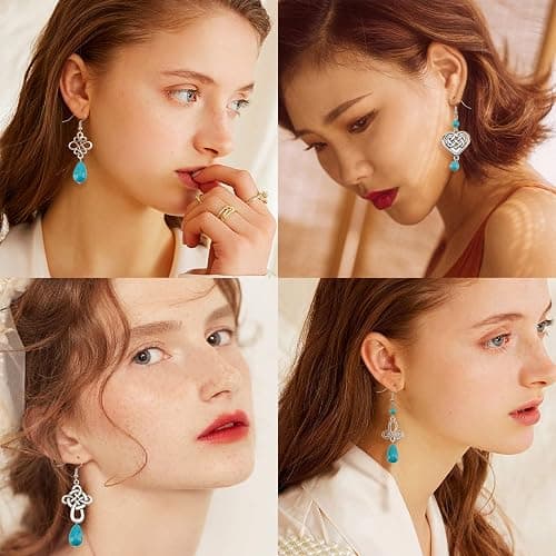 SUNNYCLUE 1 Box DIY Make 10 Pairs Trinity Knot Earring Making Starter Kit Tibetan Style Celtic Knot Links Charms Heart Pendant Turquoise Beads Findings for Women Adults DIY Earring Jewellery Making thumbnail 7