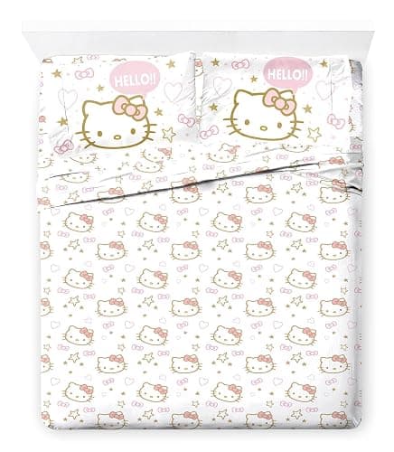 Jay Franco Sheet Set with Fitted, Flat Sheets & Pillow Cover - Ultra-Soft Bedding with Pillowcase for Room Decor, Pink - Hello Kitty, 4 Piece Full - Image 1