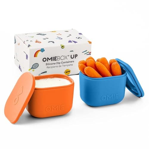 OmieBox UP (2 pack) Leakproof Dips Containers To Go, Salad Dressing Container, Condiment Container with Lids - Food Safe Silicone - 4.5 ounces (Blue/Orange) - Image 1