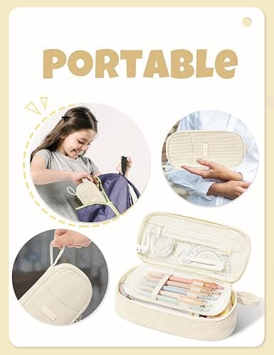 SUNEE Cute Pencil Case, Large Pencil Pouch, Aesthetic Big Pencil Bag with Zipper, Kawaii Stationery Storage and Organizer, School Supplies for Teen and Adult, Boys&Girls, Soft Corduroy Warm Beige thumbnail 7