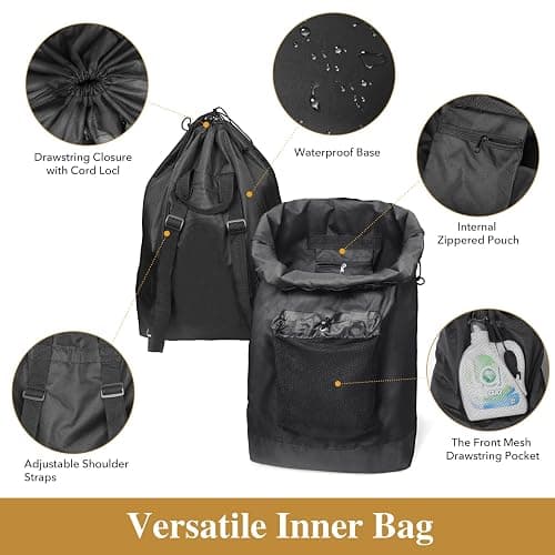 Foluck 60L 2-in-1 Laundry Hamper with Laundry Backpack, Waterproof Basket with Lid, Laundry Bag with Shoulder Straps and Mesh Pocket, Hamper for College Dorm, Travel, Apartment, Laundromat thumbnail 6