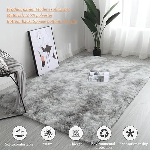 Area Rugs 5'3"x6'6" Soft Fluffy Non-Slip Washable Carpet for Bedrooms, Living Room, Boys/Girls Room, Grey thumbnail 5