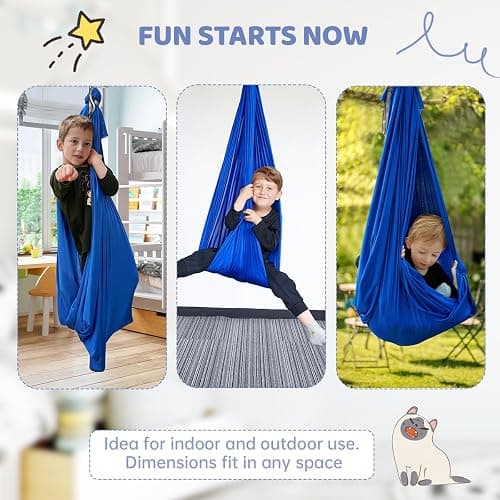 Aokitec Sensory Swing for Kids with Special Needs, Indoor Kids Swing Cuddle Hammock Chair Adjustable Aerial Swing for Children with Autism, ADHD, Asperger, Sensory Integration(Blue) thumbnail 7