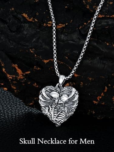 LILALO Christmas Gifts Skull Necklace S925 Sterling Silver Skeleton Lover Necklace Skeleton Skull Gothic Jewelry thumbnail 4