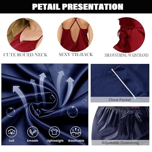 WJing Yi Jia 3Pcs Silk Pajamas Set for Women XS-4XL Satin Pajama Lingerie Pjs Cami Tops Silky Pj Sets Sleepwear Nightwear thumbnail 3