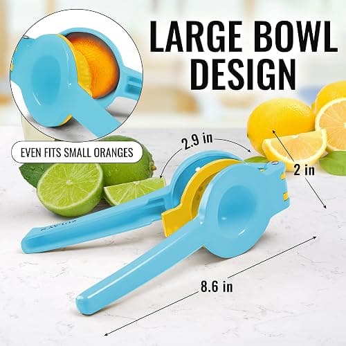Zulay Metal 2-In-1 Lemon Squeezer Manual - Sturdy, Max Extraction Hand Juicer Lemon Squeezer Gets Every Last Drop - Easy to Clean Manual Citrus Juicer - Easy-to-Use Lemon Juicer Squeezer - Blue/Yellow thumbnail 3