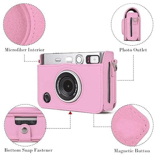 Rieibi Mini EVO Case - Vintage PU Leather Protective Case for Fuji Instax Mini EVO Instant Camera - Removable bag with Adjustable Shoulder Strap Battery Charging Port - Pink thumbnail 7