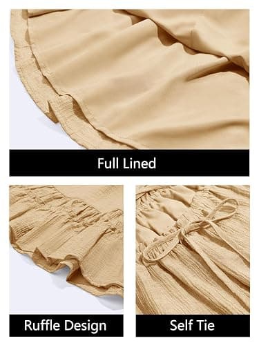 Wenrine Womens Spaghetti Strap Mini Dress Summer Backless Self Tie Ruffle Beach Sundress - Beige - Small thumbnail 6