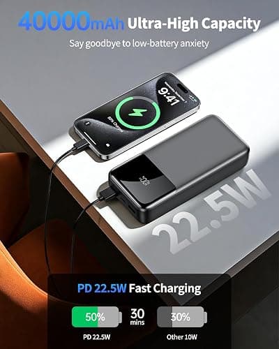 Power Bank Portable Charger 40000mAh, 22.5W Fast Charging, Built-in USB-C & Lightning Cables, Charge 5 Devices Simultaneously LED Display for iPhone and Android Phones and Most Electronic Devices thumbnail 2