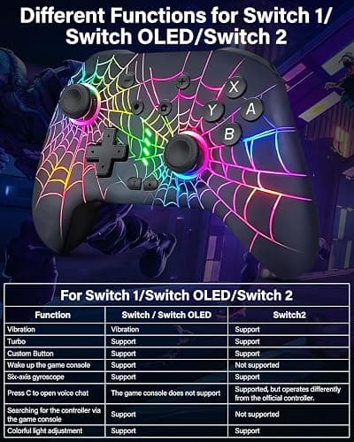 Switch Controller, Wireless Pro Controller Compatible with Nitendo Switch/Switch 2/Switch Lite/Switch OLED, Switch Controller Pro, Rechargeable Switch Remote Gamepad with 6-Axis Gyro,10 LED Light thumbnail 7