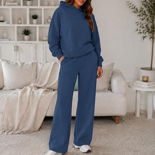 2 Piece Lounge Sets for Women Matching Sweatsuits Airport Travel Outfit | Womens 2 Piece Outfits Lounge Hoodie Sweatsuit Sets Oversized Sweatshirt Wide Leg Pant Set Tracksuit Loungewear Travel thumbnail 4