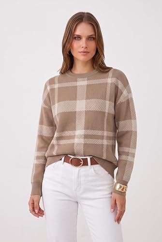 Arach&Cloz Women's Wool Blend Crew Neck Color Block Pullover Sweater thumbnail 5