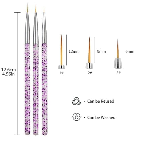 Hanyousheng 3 Pcs Nail Art Brushes, Nail Art Brush Pen,Miniature Fine Detail Paint Brush Set,Nail Art Design Painting Pen Brush for DIY & Professional Use,Detailer,Brush Dotting Tool(Random Color) thumbnail 2