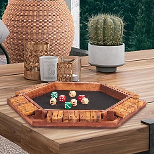 AMEROUS Upgraded 1-6 Players Shut The Box Dice Game, Wooden Board Table Math Game with 16 Dice for Kids Adults, Family Classroom Home Party or Pub thumbnail 2