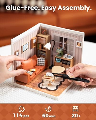 Rolife DIY Miniature Plastic House Building Set Toys Playset with LED Suitable for Mini Figures Construction Toys Diorama Kit Gifts for Teens Adults (Cozy Living Lounge) thumbnail 4