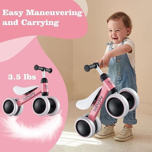 BABY JOY Balance Bike, No Pedal 4 Wheels Toddler Bike with Soft Seat as First Ride-on Toy Birthday Gift, Baby Balance Bike for 2 Years Old Boys Girls (Pink) thumbnail 4