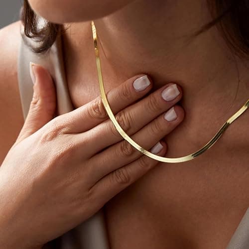 DEARMAY 14K Gold Plated Herringbone Necklaces for Women, Dainty Gold Snake Choker Chain Non Tarnish Trendy Simple Thin & Chunky Options Neckalce 1.5/3/5/6/8mm Chain Jewelry for Gifts thumbnail 7