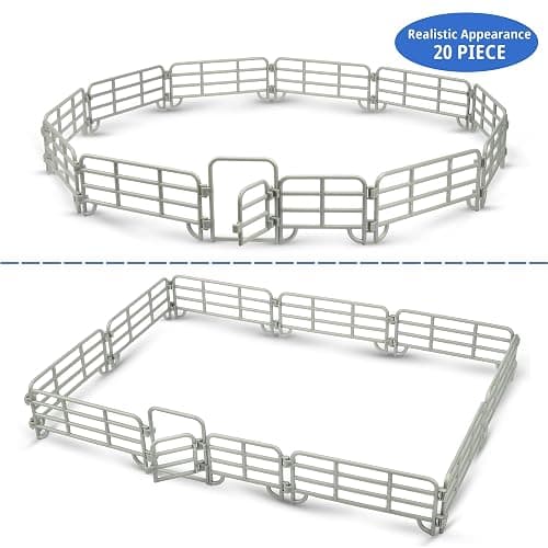 TOYMANY 20PCS Corral Fencing Panel Accessories Playset Includes 2 Gates Fences, Plastic Fence Toys for Barn Paddock Horse Stable or Farm Animals Horses Figurines, Educational Gift for Kids Toddler thumbnail 6
