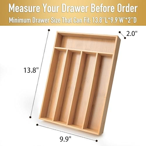 Besilord Silverware Organizer Kitchen Drawer Organizer Utensil Organizer Bamboo Silverware Holder Cutlery Organizer in Drawer Flatware Organizer Tray(5 slots, Natural thumbnail 2