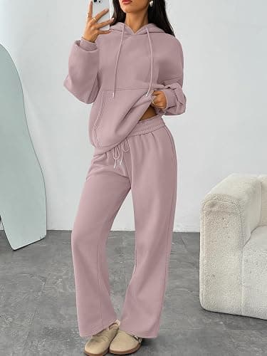 Trendy Queen Womens 2 Piece Lounge Sweat Sets Matching Sweatsuits | Oversized Hoodie,Drawstring,Drop Shoulder,Kangaroo Pocket,Wide Leg Sweatpants thumbnail 3