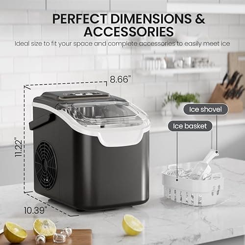 Kismile Countertop Ice Maker, 8 Cubes in 6 Mins, 26Lbs/Day Bullet Ice, Portable Ice Maker with 2 Sizes of Cubes, Self-Cleaning Ice Maker Machine with Basket & Scoop for Home/Kitchen/Office/Party thumbnail 7