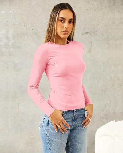 Abardsion Women's Long Sleeve Shirts Spring 2025 Casual Basic Going Out Crop Tops Slim Fit Tight Y2K Clothes thumbnail 3