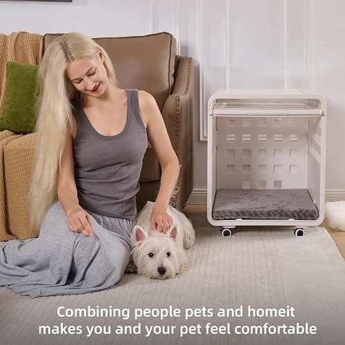 LoveTail Foldable Dog Crate Furniture，Acrylic Dog Cage End Table, for Small/Medium Dogs,Durable Dog cage with Movable and Modular Design - Safe, Stylish and Convenient thumbnail 6