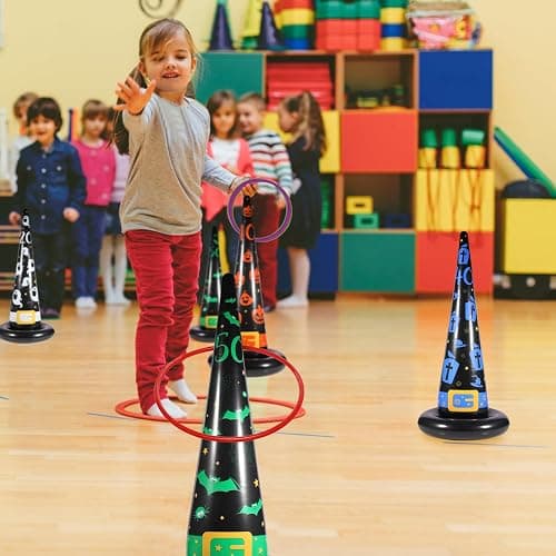 Yeepoo Halloween Ring Toss Game Set, 5Pcs Inflatable Witch Hats with 10Pcs Colorful Plastic Rings and Air Pump for Halloween Party Games Super Fun Indoor Outdoor Party Supplies thumbnail 6
