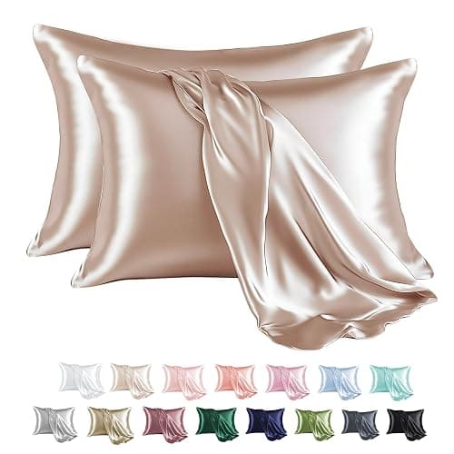 MR&HM Satin Pillowcase for Hair and Skin, Silk Satin Pillowcase 2 Pack, Queen Size Pillow Cases Set of 2, Silky Pillow Cover with Envelope Closure (20x30, Champagne) - Image 1
