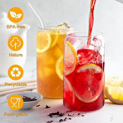 Glass Cups with Lids and Straws - 16 oz Glass Drinking Cups Set for Coffee | Glass Cups with Bamboo Lids, Iced Coffee Cup, Home Essential, Coffee Bar Accessories, Glass Tumbler, Reusable, 2 Pack thumbnail 6