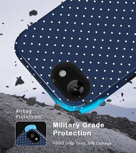Amzfield Compatible with iPhone 16e Case Cute Polka Dot Aesthetic Retro Design for Women Girls Fall Simple Chic Girly Pretty Dual Layer Hybrid Protection Elegant Case, Navy Blue thumbnail 5