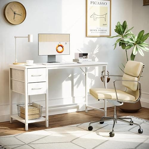 CubiCubi Computer Desk with 2 Drawers, 40 Inch Small Home Office Desk with Storage Study Writing Table, Pure White thumbnail 2