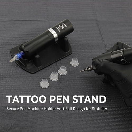 Tattoo Machine Stand - Rubber Tattoo Pen Holder, Tattoo Machine Rack, Compatible with Rotary Tattoo Guns & Coil Machines, Anti-Slip Base, Stable Pen Display Stand Tattoo Pen Tray (Black 1 Pack) thumbnail 2