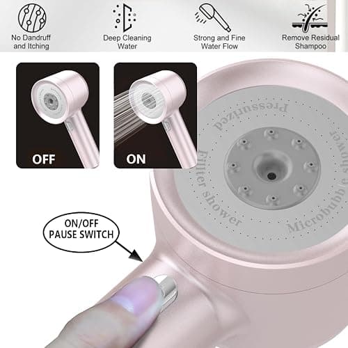 High Pressure Shower Head with Handheld, with Pause Switch 4 Spray Modes Water Saving Showerhead,Showerhead Set with Hose, Bracket and Cotton Filter, (pink) thumbnail 5