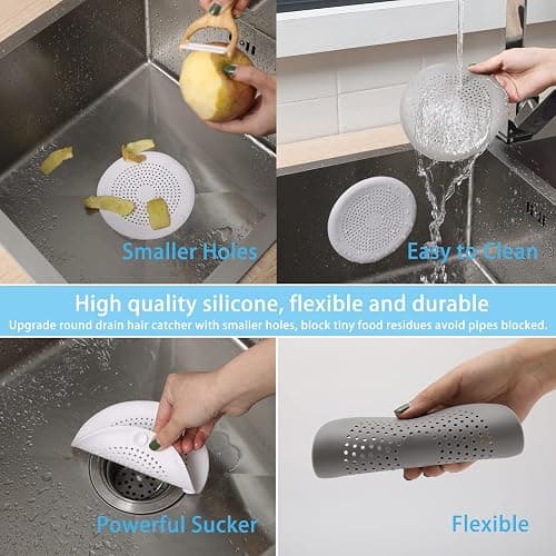 2 Pack Shower Drain Hair Catcher, Silicone Drain Cover with Suction Cup,Shower Drain Protector Drain Strainer Hair Stopper for Kitchen Bathroom Bathtub Sink(New Black 2Pack) thumbnail 4