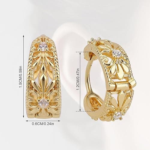 Gold Hoop Earrings for Women, Vintage Gold Huggie Earrings Lightweight Everyday Stylish Jewelry for Her thumbnail 2