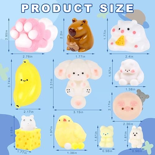AWNOGKUE Taba Squishy Toys Kit 12 Pcs, Fufu Squishy Pack Include Taba Squishy Paw, Hamster, Chick, Dog, Pig, Banana, Bear, Capybara, Squishies for Kids, Sensory Toys for Boys and Girls thumbnail 2