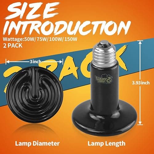 LUCKY HERP 100W Ceramic Heat Emitter, Reptile Heat Bulbs, Ceramic Heat Lamp for Reptiles, Amphibian, Chicken, Dog, Cat (2-Pack) thumbnail 2