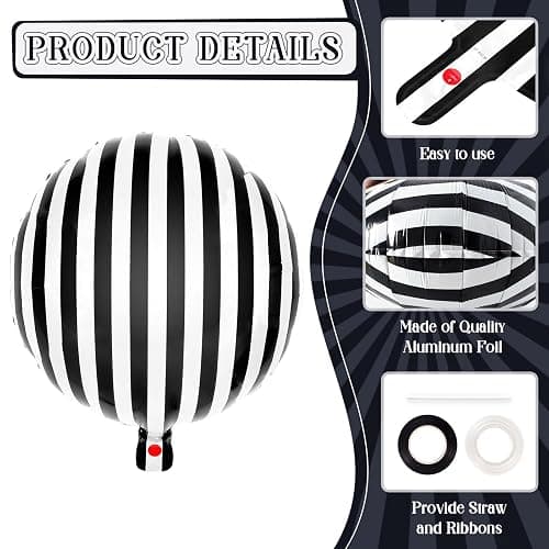 12 Pcs Black and White Striped Balloons,18 Inch Halloween Foil Balloon,Black Striped Checkered Balloons for Birthday Party Baby Shower Halloween Ceremonies Holiday Parties Decorations thumbnail 5