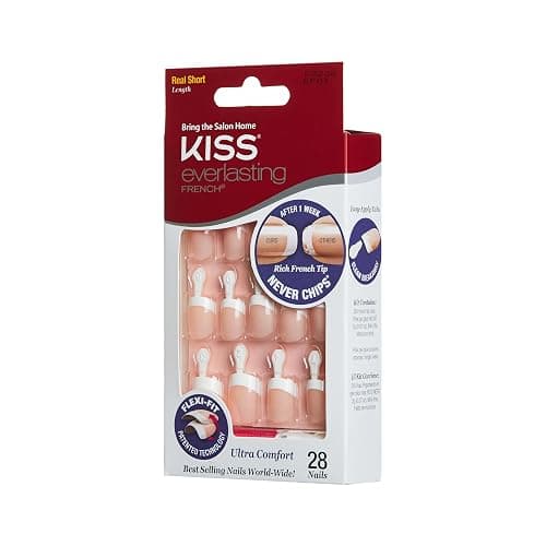 Kiss Everlasting French Nail Manicure, Chip-Free with Flexi-Fit Technology, Real Short, "Endless", Nail Kit with Pink Nail Glue (Net Wt. 2 g / 0.07oz.), Mini File, Manicure Stick, and 28 Fake Nails thumbnail 2