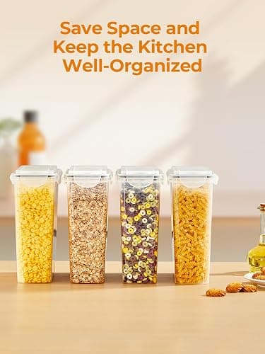 FOHERE Cereal Storage Containers with Lids, 3.7L, 4PCS, BPA-Free Plastic | Food Containers with 6 Labels, Pantry Organizers for Cereal, Cornflakes, Flour, Cereal Dispenser for Kitchen Storage thumbnail 2