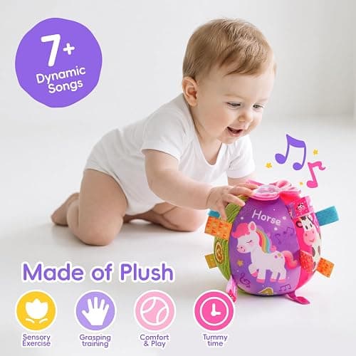 Koty Baby Musical Crawling Ball with 7 Sounds & Songs, Toys for 1 Year Old Boys & Girls, Baby Toys 6-12+ Months,Farm Animal Theme, Soft Plush, Gift for Toddlers 6-12+ Months thumbnail 2