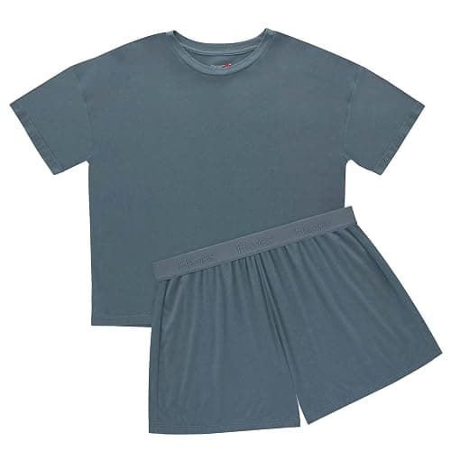 Hanes Women's Originals 2 Piece Lounge, Comfywear Supersoft Boxy T-Shirt & Sleep Shorts Loungewear Set - Small - Stargazer Grey/Stargazer Grey thumbnail 3